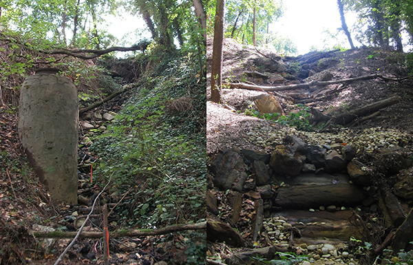 Eroded gully (left); after restoration (right)