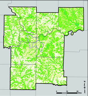Base map to guide network of Green Infrastructure projects based on high value resource area & pressures or needs