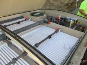 This textile filter will host to billions of microorganisms that will clean wastewater as it trickles through