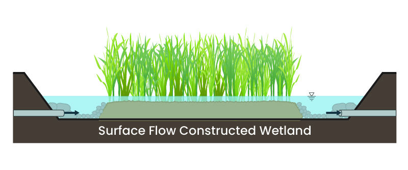 Surface flow constructed wetland graphic created by Biohabitats